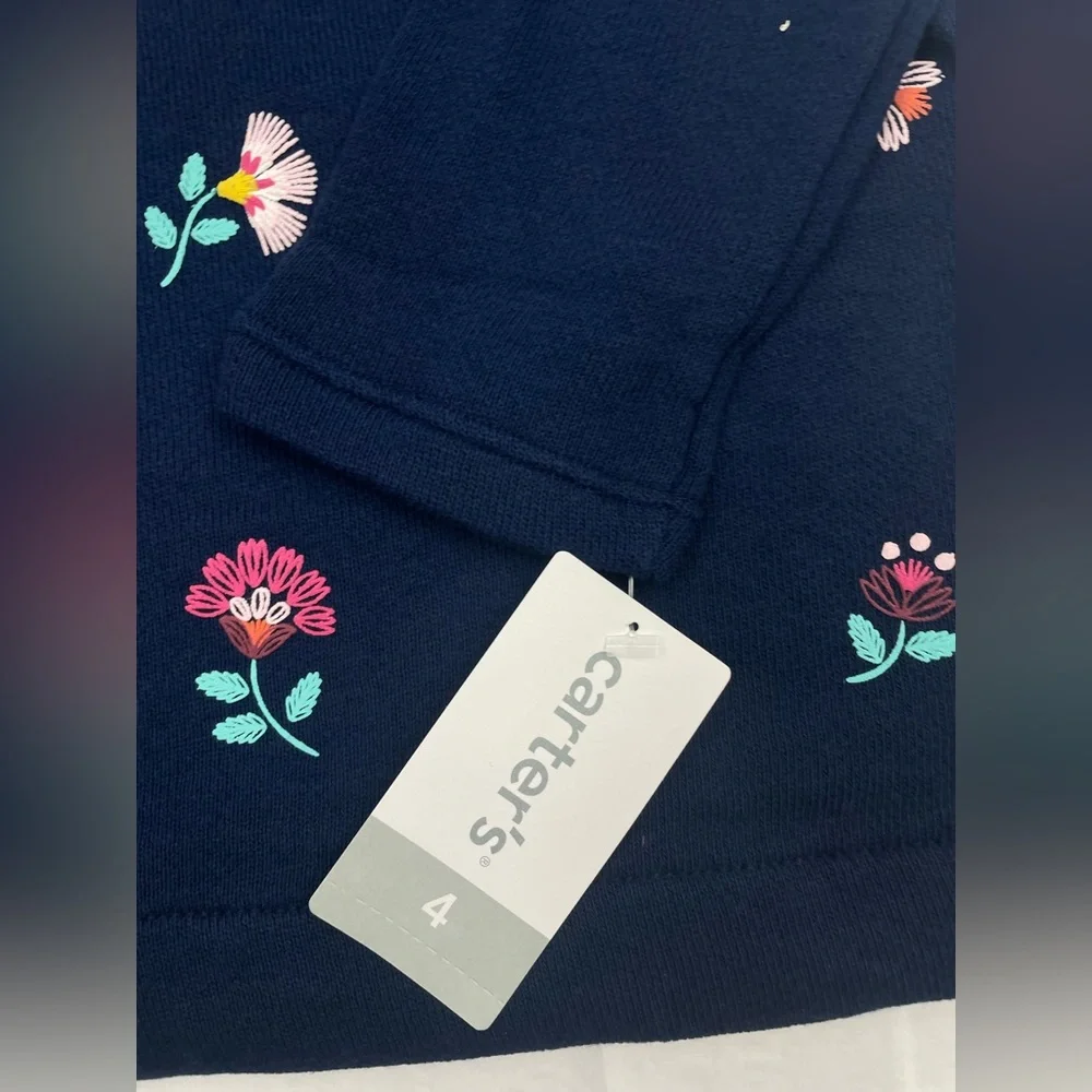 Carter’s Girl Sweatshirt Size 4 Navy Blue Floral - Picture 4 of 8